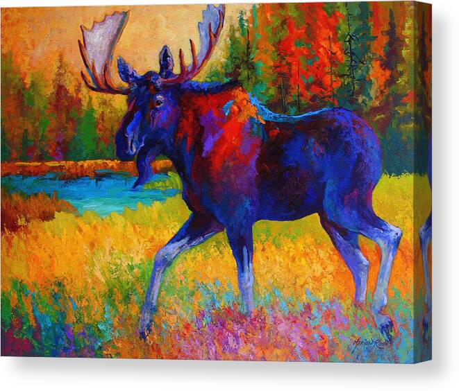 Moose Canvas Print featuring the painting Majestic Monarch - Moose by Marion Rose