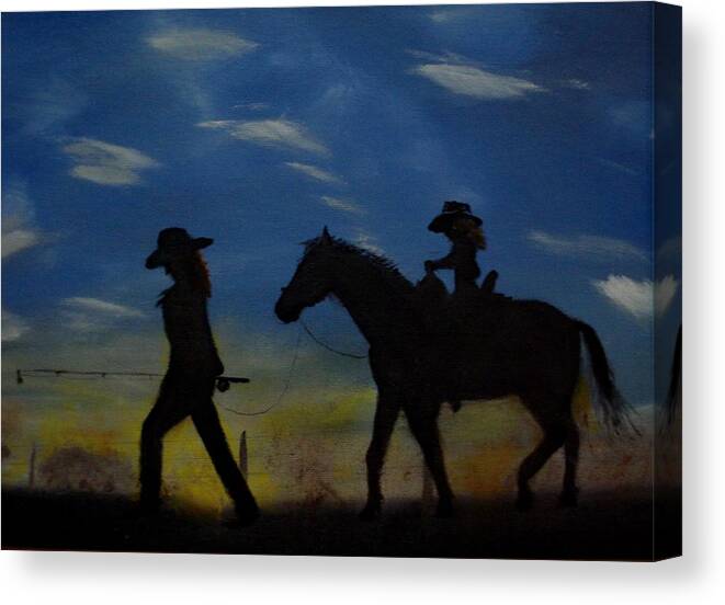 Horse Canvas Print featuring the painting Mama and Daughter Going Fishing by Edgar Verdin