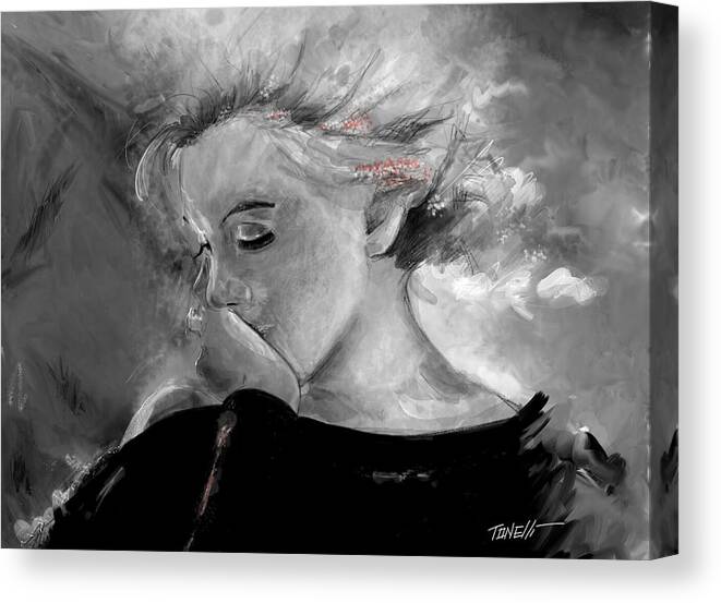Study Canvas Print featuring the mixed media Marilyn in black and white study by Mark Tonelli