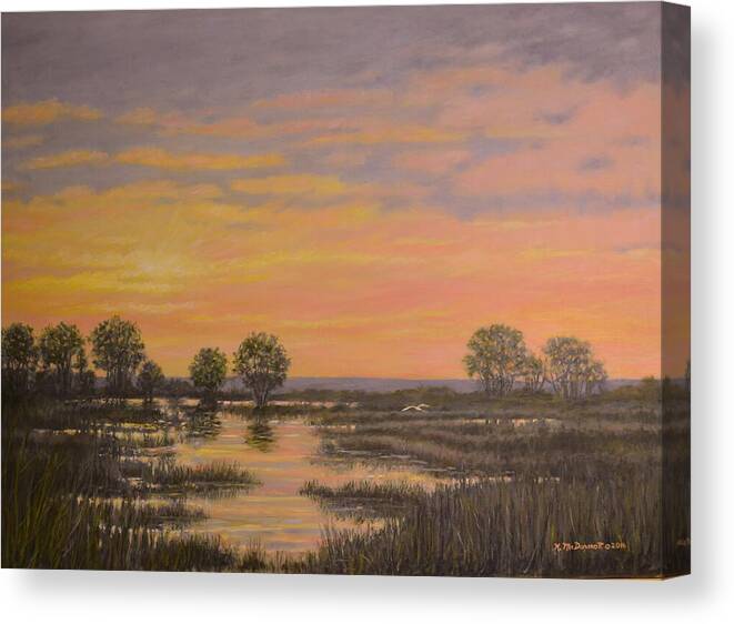 Marsh Landscape Painting Canvas Print featuring the painting Marsh At Sunset by Kathleen McDermott
