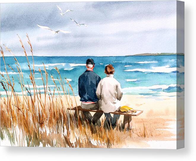 Couple On Beach Canvas Print featuring the painting Memories by Art Scholz
