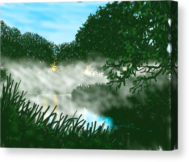 Ipad Painting Canvas Print featuring the painting Mist on the River Ouse by Glenn Marshall