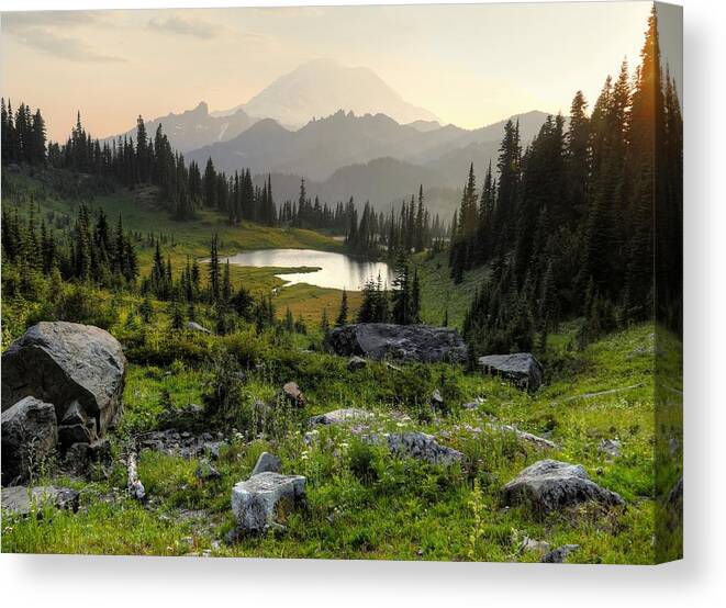 Mt Rainier Canvas Print featuring the photograph Misty Mountain Landscape by Peter Mooyman