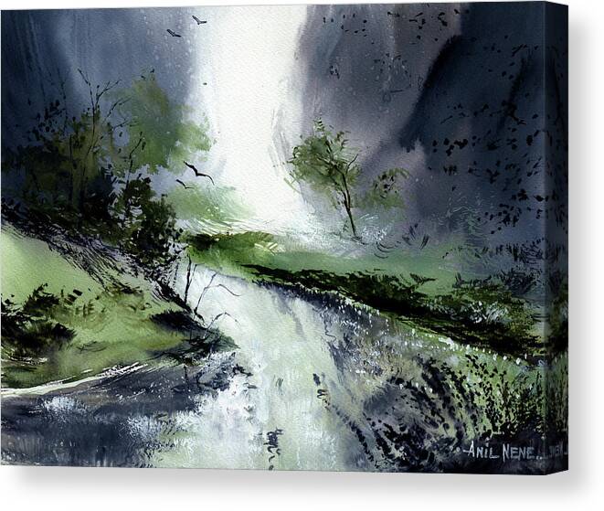 Nature Canvas Print featuring the painting Monsoon 2018 -3 by Anil Nene