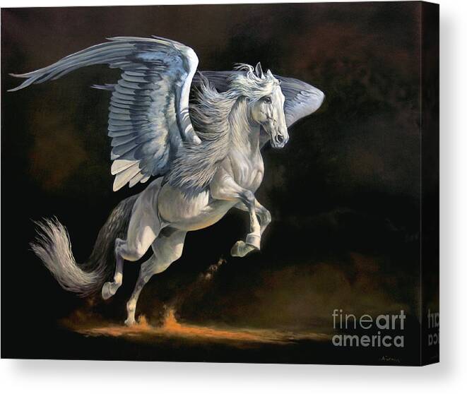 White Winged Horse Canvas Print featuring the painting Moonlight Magic by Jeanne Newton Schoborg