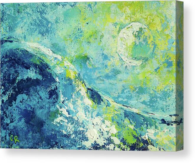 Ocean Canvas Print featuring the painting Moonlit Surf by Chris Rice