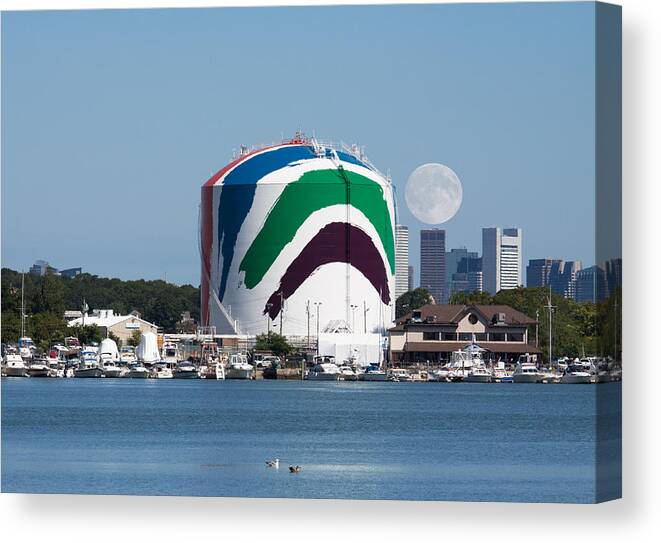 Rainbow Swash Canvas Print featuring the photograph Moonrise over the Gas Tank by Brian MacLean