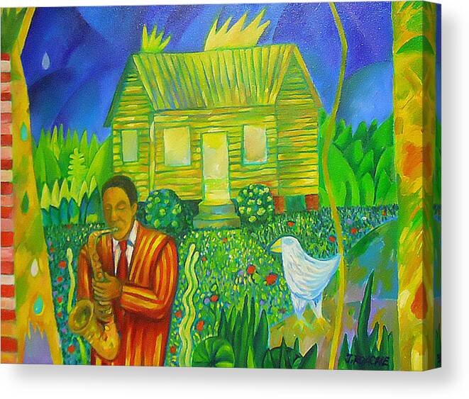 Landscape Canvas Print featuring the digital art Morning Bird with Yellow House by Joe Roache