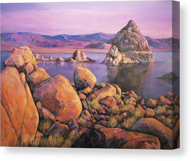 Nature Canvas Print featuring the painting Morning Colors at Lake Pyramid by Donna Tucker