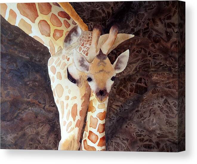 Giraffe Canvas Print featuring the painting Mother and Child by Laurel Best