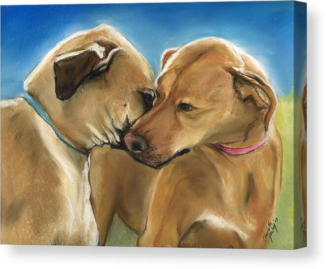 Dog Canvas Print featuring the painting Mother and Son Reunion by Charlotte Yealey