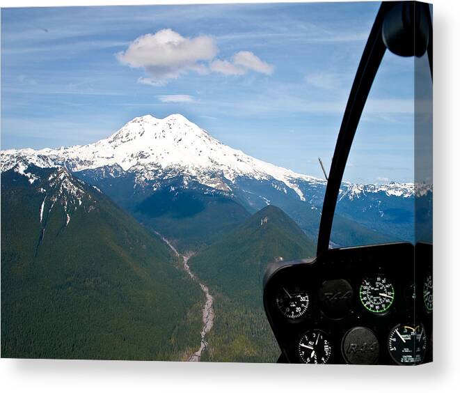 Mount Rainier Canvas Print featuring the photograph Mount Rainier by Helicopter by Jim DeLillo