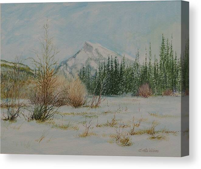 Watercolor Canvas Print featuring the painting Mount Rundle in Winter by E Colin Williams ARCA