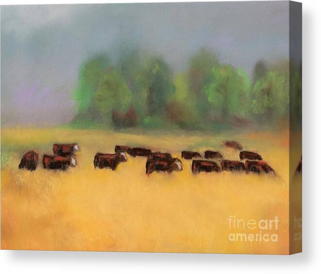 Cattle Canvas Print featuring the painting Moving on by Frances Marino