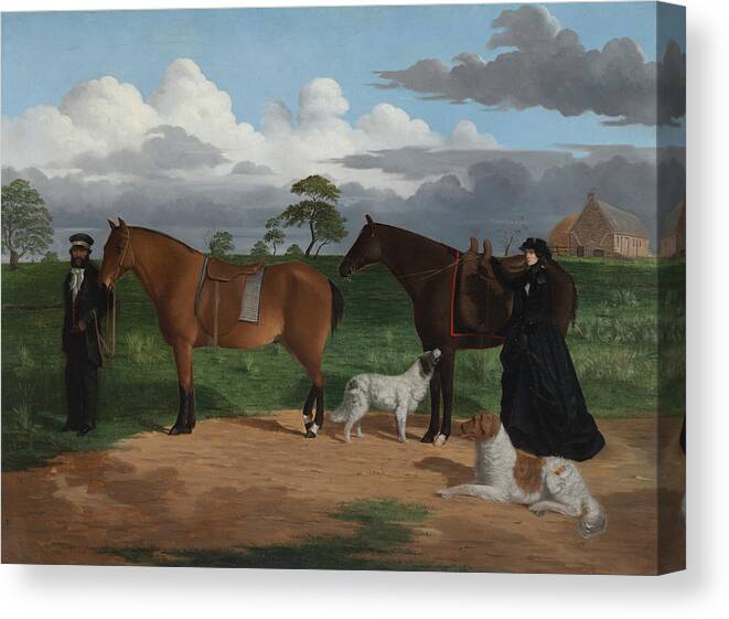 Australian Art Canvas Print featuring the painting Mrs Adolphus Sceales with Black Jimmie on Merrang Station by Robert Dowling