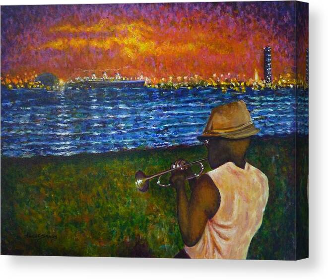 Music Man In The Lbc Canvas Print featuring the painting Music Man in the LBC by Amelie Simmons
