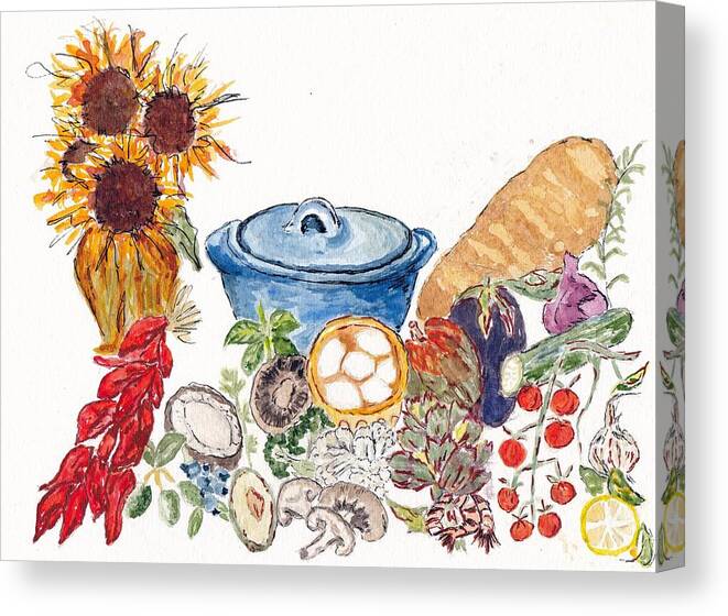 This Is A Watercolor Combining 12 + Ingredients Used In Recipes I Wrote For A 2017 Calendar. Canvas Print featuring the painting My Favorite Things by Jane Hayes
