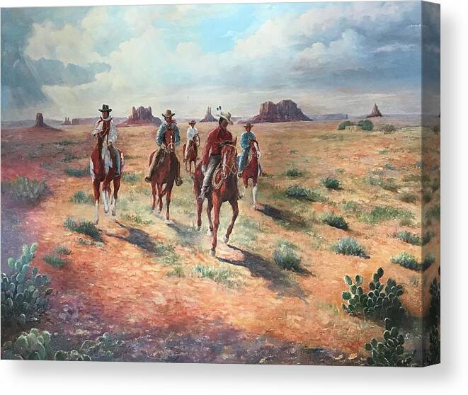 Cowboy Canvas Print featuring the painting Navajo Riders by ML McCormick
