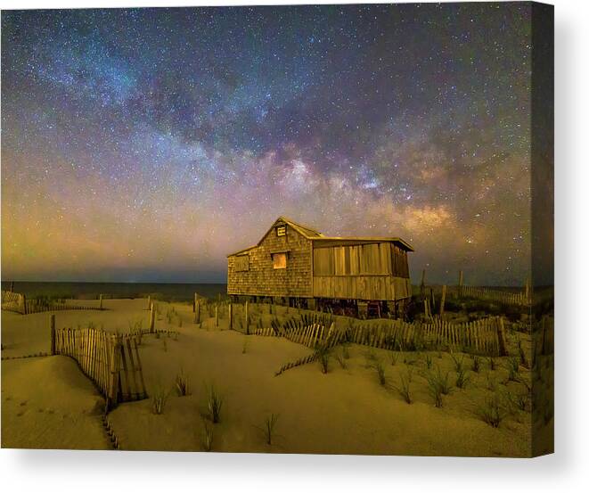 Milky Way Canvas Print featuring the photograph New Jersey Shore Starry Skies and Milky Way by Susan Candelario