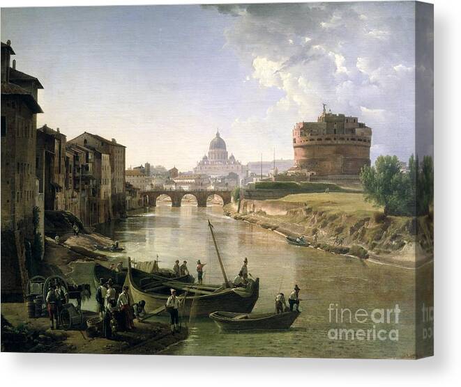 River Tiber Canvas Print featuring the painting New Rome with the Castel Sant Angelo by Silvestr Fedosievich Shchedrin