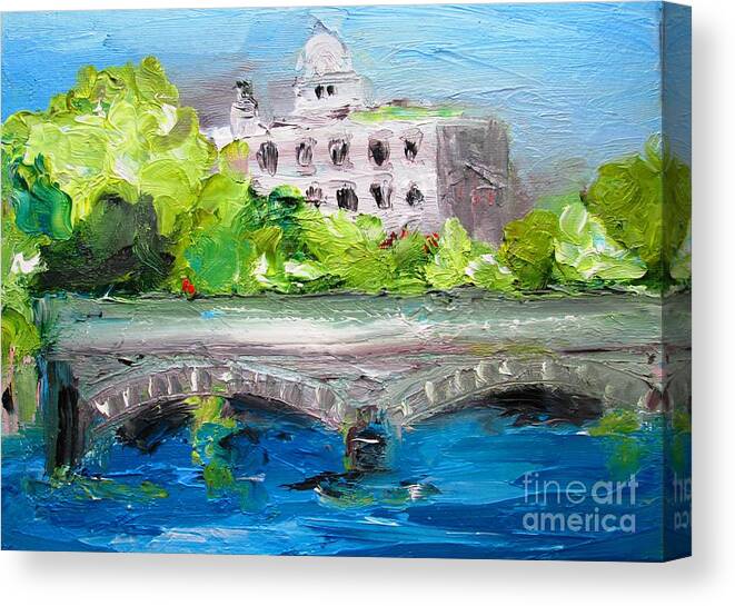 Galway Canvas Print featuring the painting Painting Of O'briens Bridge Galway City Ireland by Mary Cahalan Lee - aka PIXI
