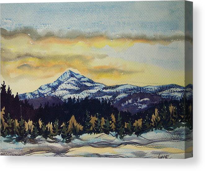 Sunset Mountain Snowy Landscape Forest Canvas Print featuring the painting Old Hooknose by Lynne Haines