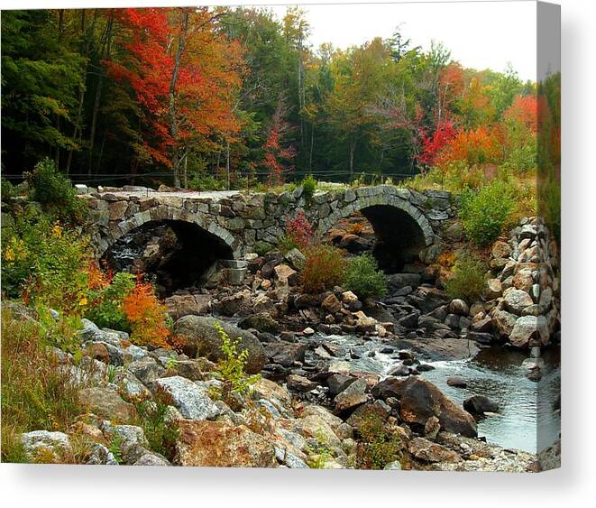 Fall Canvas Print featuring the photograph Old Stone Bridge in Fall by Lois Lepisto
