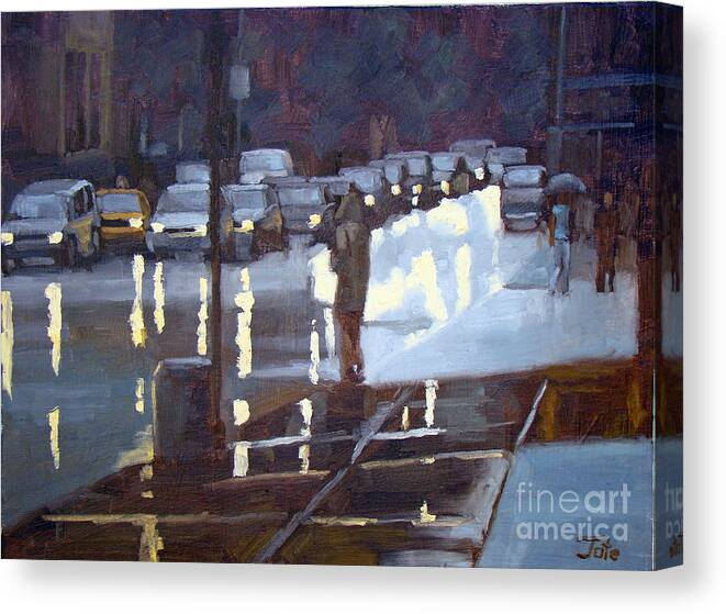 Cityscape Canvas Print featuring the painting On a night like this by Tate Hamilton