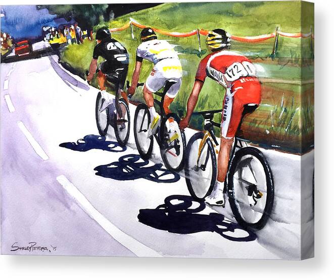 Cycling Canvas Print featuring the painting On the Road by Shirley Peters