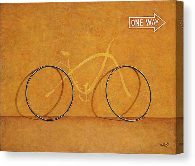 Bike Canvas Print featuring the painting One Way by Horacio Cardozo