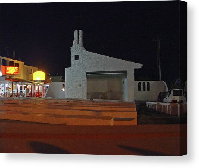 Benches Canvas Print featuring the photograph Open Air Church, Cala'n Forcat, Menorca by Rod Johnson