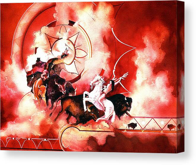 Indian Spirits Canvas Print featuring the painting Orange Buffalo Spirit by Connie Williams