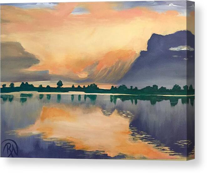 Lake Canvas Print featuring the painting Orange Reflections, Heinricy Lake by Renee Noel