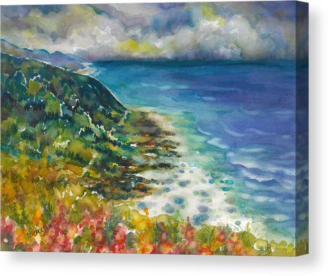 Watercolor Canvas Print featuring the painting Oregon Coast by Ann Nicholson