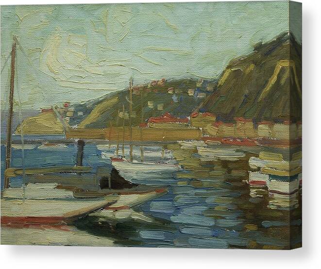Oriental Bay Canvas Print featuring the painting Oriental Bay, Wellington, circa 1918, by Ernest George Hood by Celestial Images