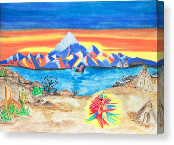 Indian Camp Canvas Print featuring the painting Painted Desert       by Connie Valasco