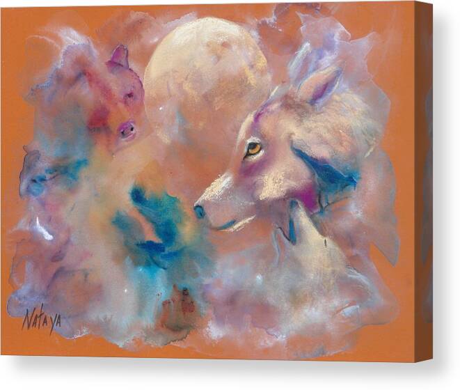 Wolf Canvas Print featuring the painting Pale Moon Rising by Nataya Crow