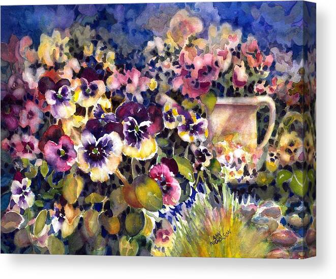 Watercolor Canvas Print featuring the painting Pansy Garden by Ann Nicholson