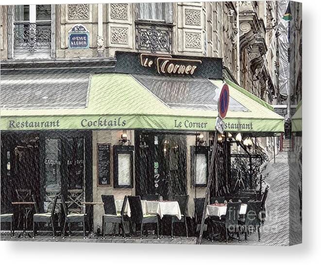 Urban Canvas Print featuring the digital art Paris - Restaurant by Judy Palkimas
