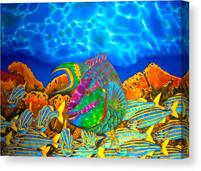 Stoplight Parrotfish Canvas Print featuring the painting Parrotfish and smallmouth grunt by Daniel Jean-Baptiste