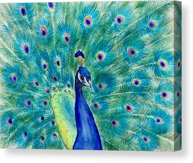 Pea Fowl Canvas Print featuring the painting Peacock Colors by Lyn DeLano