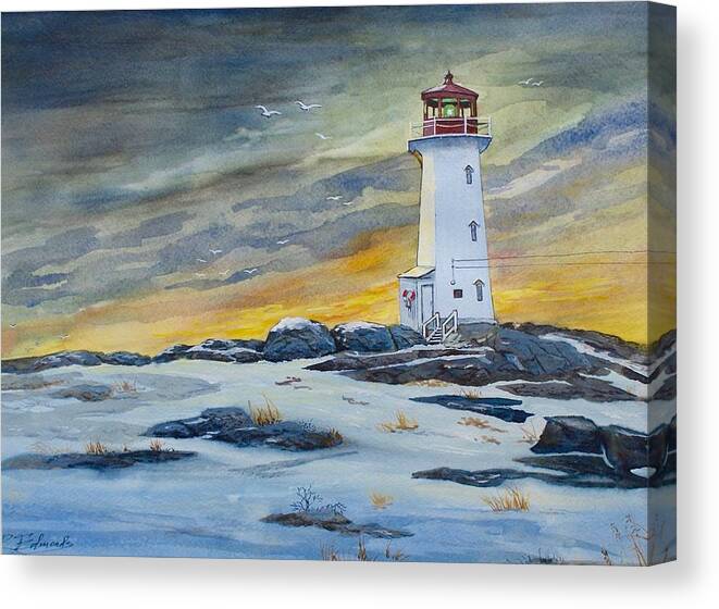 Peggy's Cove Lighthouse Canvas Print featuring the painting Peggy's Cove Lighthouse by Raymond Edmonds