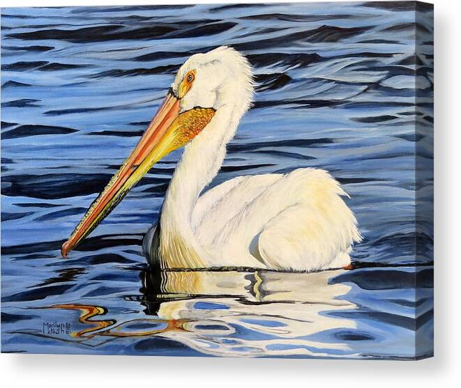 Manigotagan Canvas Print featuring the painting Pelican Posing by Marilyn McNish