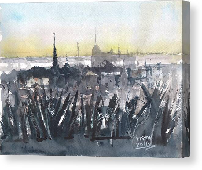 Cambodia Canvas Print featuring the painting Phnom Penh Panorama by Gaston McKenzie