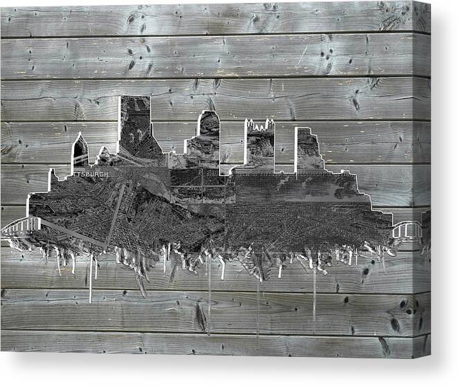 Pittsburgh Canvas Print featuring the painting Pittsburgh skyline wood by Bekim M