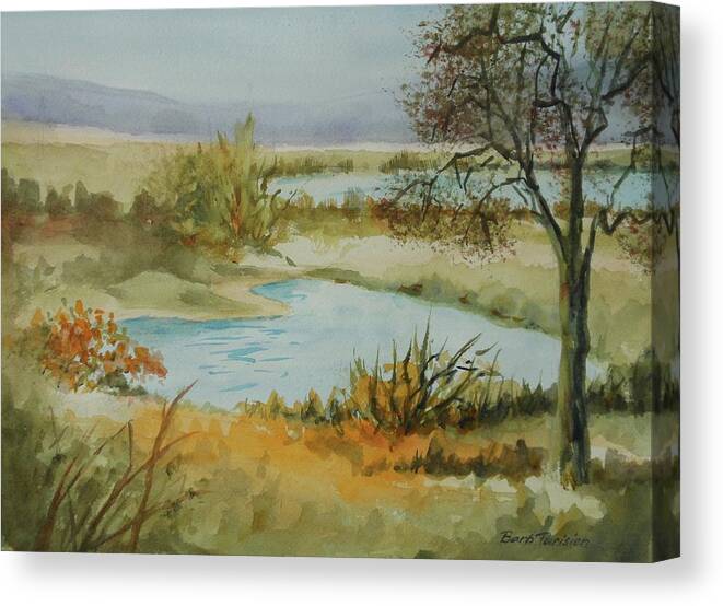 Landscape Canvas Print featuring the painting Pond in Spring by Barbara Parisien