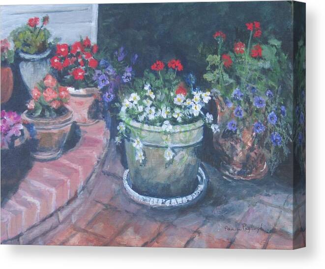 Flowers Canvas Print featuring the painting Potted Flowers by Paula Pagliughi