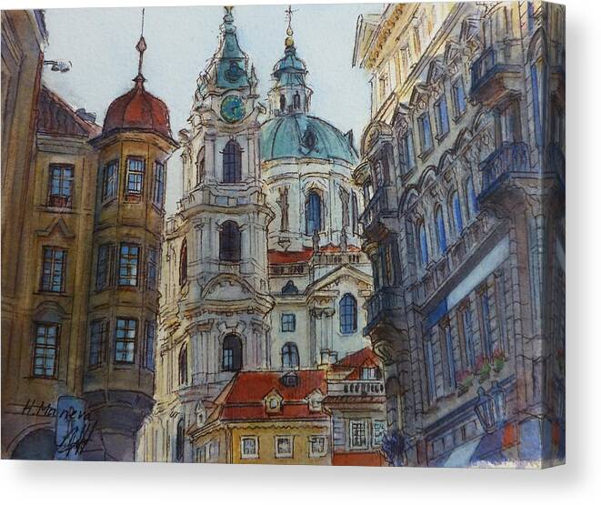 Prague Canvas Print featuring the painting Prague II by Henrieta Maneva