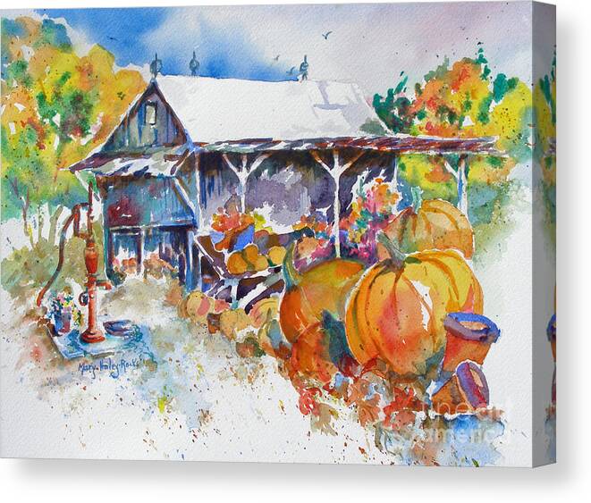 Pumpkins Canvas Print featuring the painting Pumpkin Time by Mary Haley-Rocks