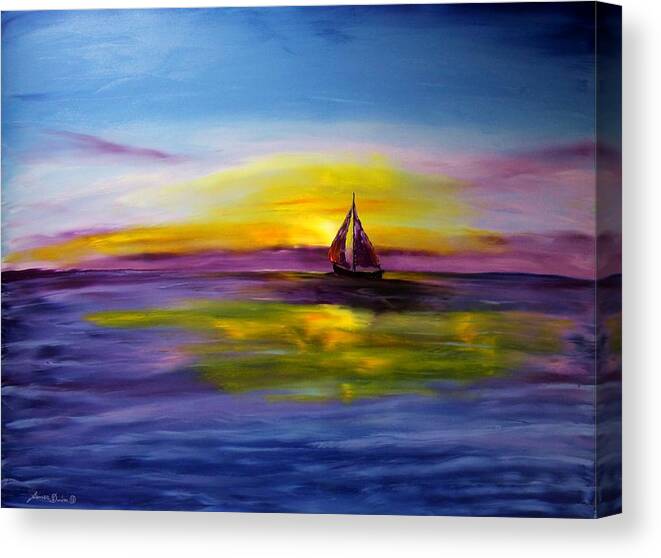  Canvas Print featuring the painting Purple Blue Sails At Sunrise by James Dunbar